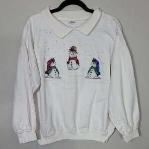 Vintage Women Christmas Sweater Sweatshirt Size M Snowman Collar Grannycore